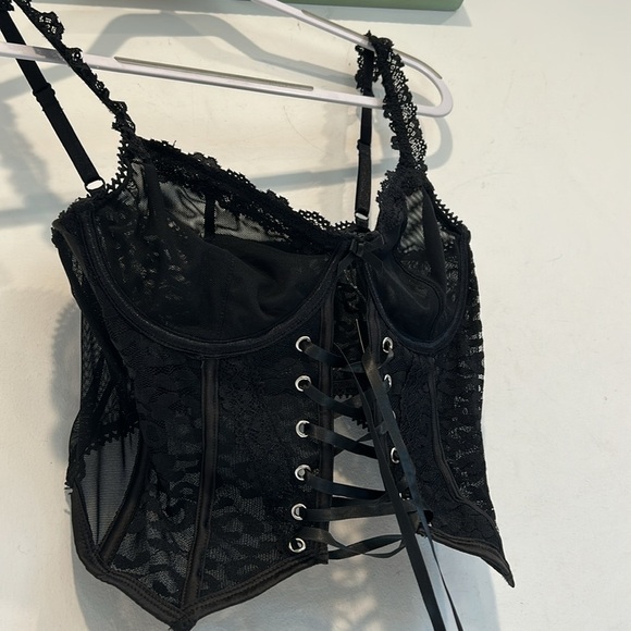 Dolls Kill Current Mood Sheer Black Lace Corset Top Tank medium new women’s - Picture 2 of 7